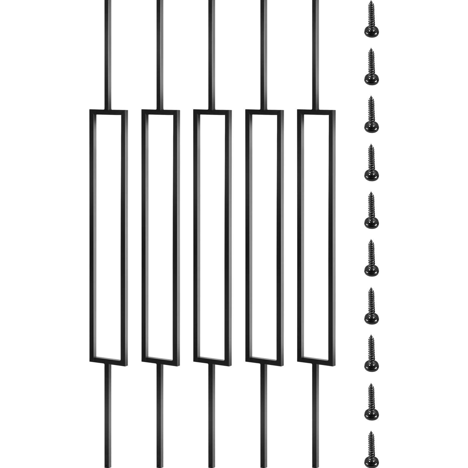 VEVOR Deck Balusters, 10 Pack Metal Deck Spindles, 44\"x0.5\" Staircase Baluster with Screws, Iron Deck Railing for Wood and Composite Deck, Stylish Black Baluster for Outdoor Stair Deck Porch