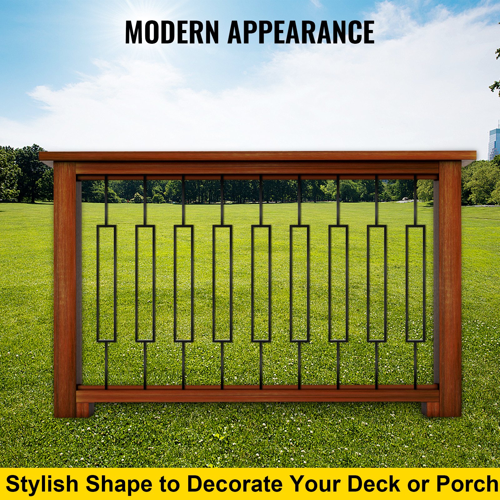 VEVOR Deck Balusters, 10 Pack Metal Deck Spindles, 44\"x0.5\" Staircase Baluster with Screws, Iron Deck Railing for Wood and Composite Deck, Stylish Black Baluster for Outdoor Stair Deck Porch