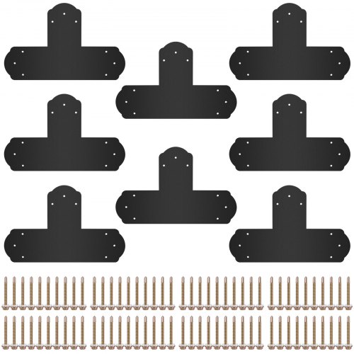 VEVOR Black T Bracket, 6\'\' x 6\'\', 8 PCs Black Powder-Coated T Mending Plate, 16 Gauge Steel T-Shaped Tie Flat Connector with Screws Set, Post to Beam Bracket for Repair Wood Furniture