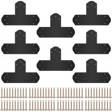 VEVOR T Bracket, 6'' x 6'', 8 PCs Black Powder-coated T Mending Plate, 16 Gauge Steel T-shaped Tie Flat Connector with Screws Set, Post to Beam Bracket for Repair Wood Furniture