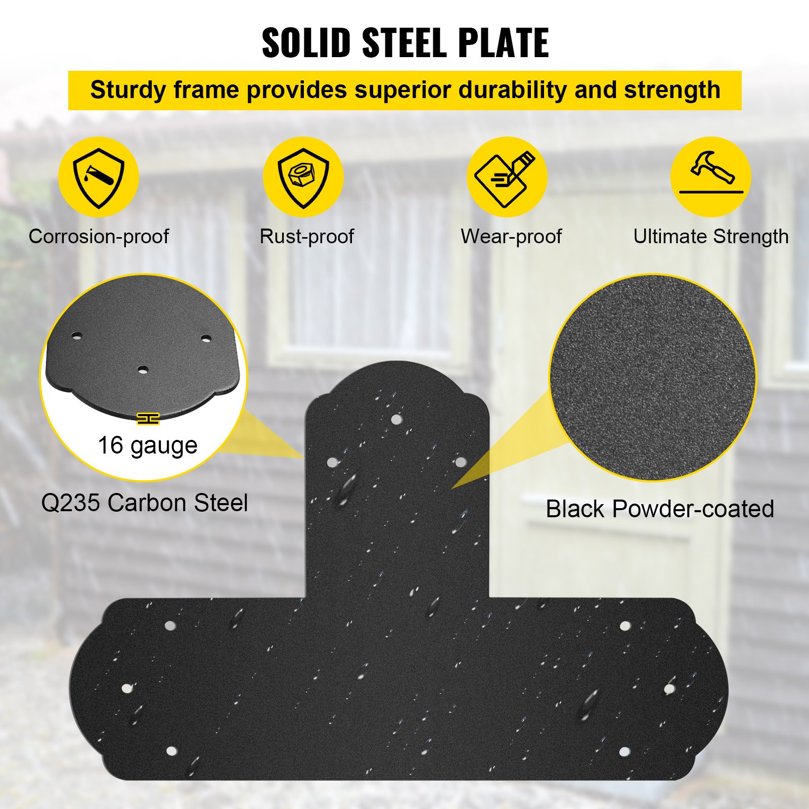 VEVOR T Bracket, 6'' x 6'', 8 PCs Black Powder-coated T Mending Plate, 16 Gauge Steel T-shaped Tie Flat Connector with Screws Set, Post to Beam Bracket for Repair Wood Furniture