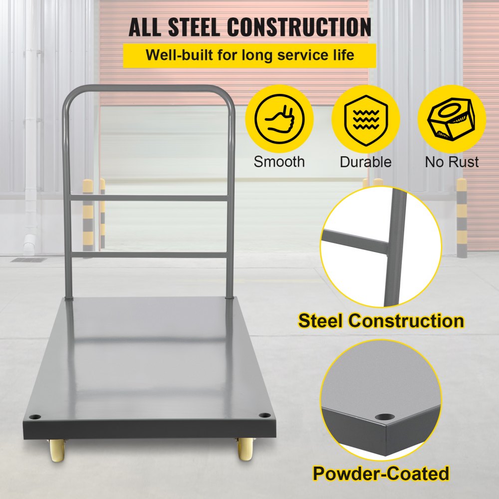 VEVOR Platform Truck, 907.2 kg Capacity Steel flatbed Cart, 119.4 cm Length x 61 cm Width x 81.3 cm Height Flat Dolly, Hand Trucks with 12.7 cm Nylon Casters, Heavy-Duty Utility Push Carts for Luggage Moving