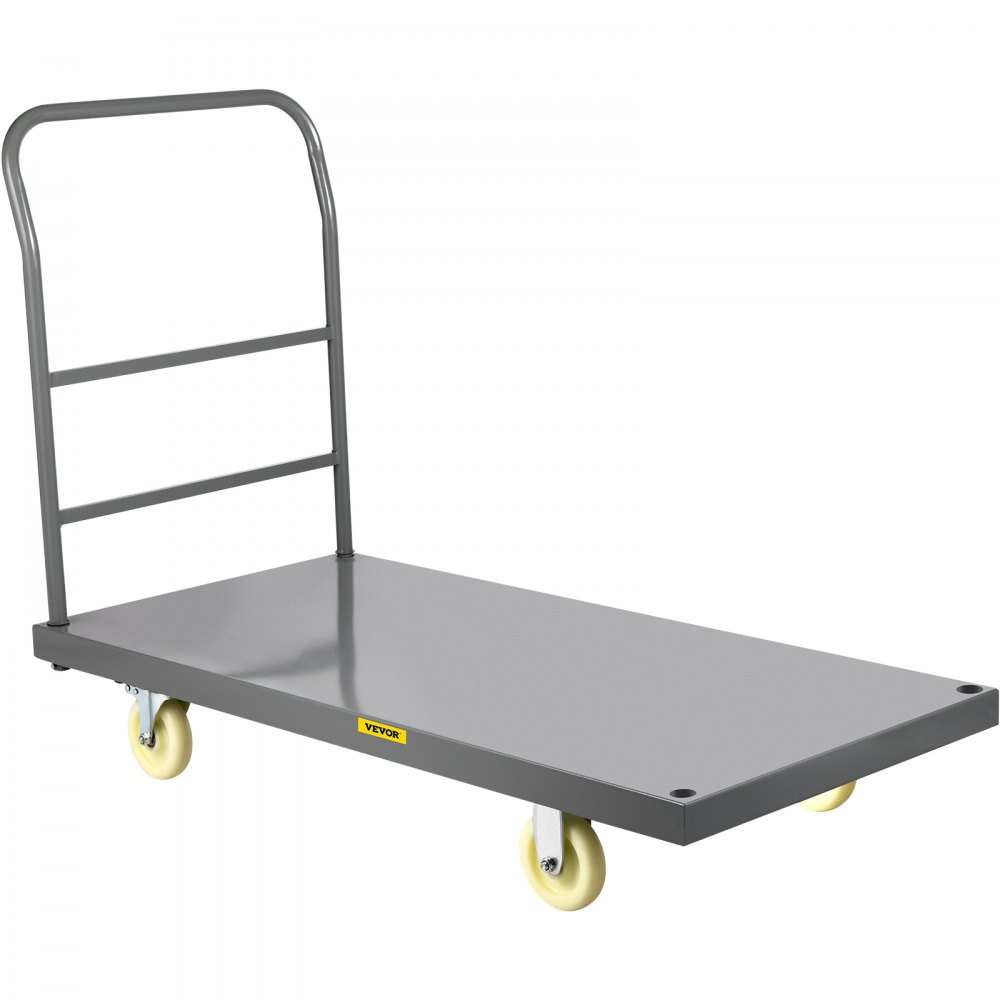 VEVOR Platform Truck, 907.2 kg Capacity Steel flatbed Cart, 119.4 cm Length x 61 cm Width x 81.3 cm Height Flat Dolly, Hand Trucks with 12.7 cm Nylon Casters, Heavy-Duty Utility Push Carts for Luggage Moving