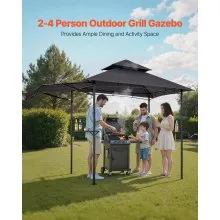 8'x5' BBQ Grill Gazebo Canopy Shelter Tent with Shelf & Awning Double-Tiered Top