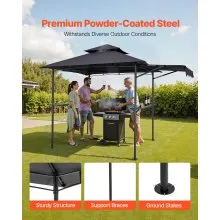 8'x5' BBQ Grill Gazebo Canopy Shelter Tent with Shelf & Awning Double-Tiered Top