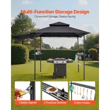 8'x5' BBQ Grill Gazebo Canopy Shelter Tent with Shelf & Awning Double-Tiered Top