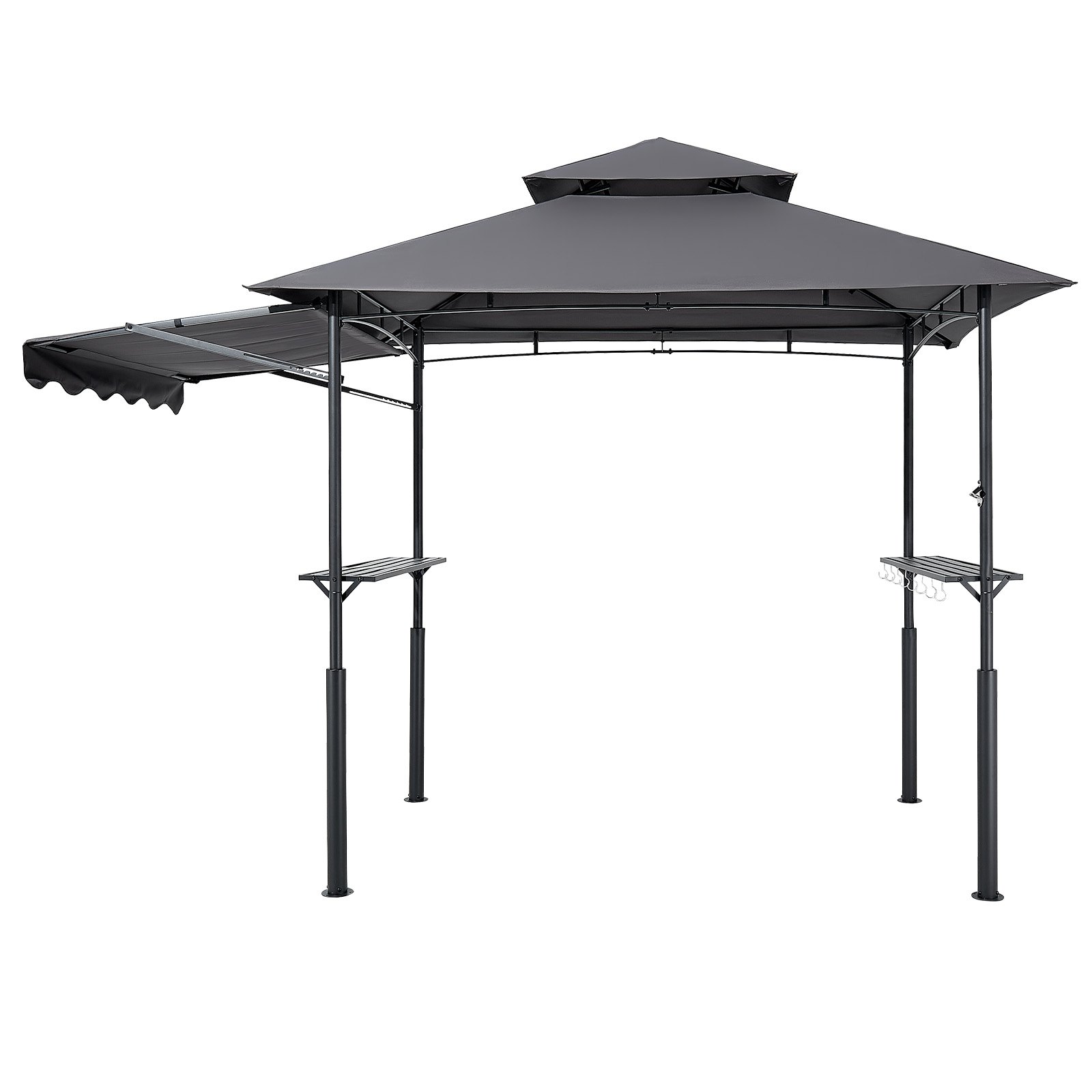 Gazebo para barbacoa VEVOR de 2,4 x 1,5 m con dos niveles y toldo adicional, de acero con recubrimiento en polvo, con 2 estantes laterales, abrebotellas y ganchos, ideal para jardín.