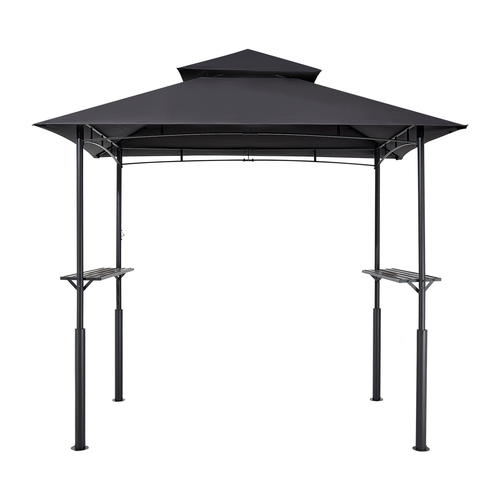 VEVOR Grill Gazebo, 2.43 x 1.5 m Reinforced Outdoor BBQ Gazebo with Double-Tiered Roof, Powder-Coated Steel Patio Grill Shelter with 2 Side Shelves & 8 Hooks, Grilling Canopy for Patio Backyard Garden
