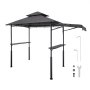 VEVOR Grill Gazebo, 2.43 x 1.5 m Double-Tiered Top, Reinforced BBQ Gazebo with Extra Awning, Powder-Coated Steel Patio Grill Shelter with 2 Side Shelves & Hooks, Outdoor Grilling Canopy for Garden
