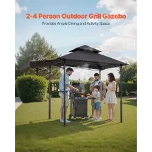 8'x5' Reinforced BBQ Grill Gazebo Canopy with Shelf & Awning Double-Tiered Top