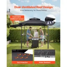 8'x5' Reinforced BBQ Grill Gazebo Canopy with Shelf & Awning Double-Tiered Top