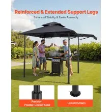 8'x5' Reinforced BBQ Grill Gazebo Canopy with Shelf & Awning Double-Tiered Top