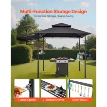 8'x5' Reinforced BBQ Grill Gazebo Canopy with Shelf & Awning Double-Tiered Top