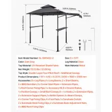8'x5' Reinforced BBQ Grill Gazebo Canopy with Shelf & Awning Double-Tiered Top