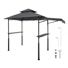 VEVOR Grill Gazebo, 8 x 5 ft Double-Tiered Top, Reinforced BBQ Gazebo with Extra Awning, Powder-Coated Steel Patio Grill Shelter with 2 Side Shelves & Hooks, Outdoor Grilling Canopy for Garden