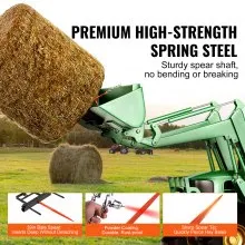 VEVOR 39" Hay Spear, Bale Spears 1600lbs Loading Capacity, Skid Steer Loader Tractor Bucket Attachment with 2pcs 17.5" Stabilizer Spears and 60" Chain, Quick Attach Spike Forks