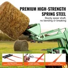 VEVOR 49" Hay Spear, Bale Spears 3000lbs Loading Capacity, Skid Steer Loader Tractor Bucket Attachment with 2pcs 17.5" Stabilizer Spears and 60" Chain, Quick Attach Spike Forks