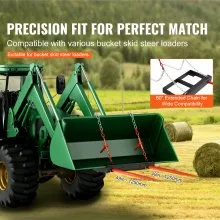VEVOR 49" Hay Spear, Bale Spears 3000lbs Loading Capacity, Skid Steer Loader Tractor Bucket Attachment with 2pcs 17.5" Stabilizer Spears and 60" Chain, Quick Attach Spike Forks