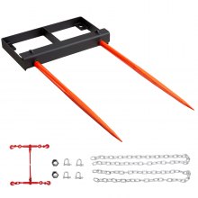 VEVOR 49" Hay Spear, Bale Spears 3000lbs Loading Capacity, Skid Steer Loader Tractor Bucket Attachment with 2pcs 17.5" Stabilizer Spears and 60" Chain, Quick Attach Spike Forks