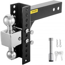 VEVOR Adjustable Trailer Hitch, 8" Rise & Drop Hitch Ball Mount 2" Receiver Solid Tube 22,000 LBS Rating, 2 and 2-5/16 Inch Stainless Steel Balls w/ Key Lock, for Automotive Trucks Trailers Towing