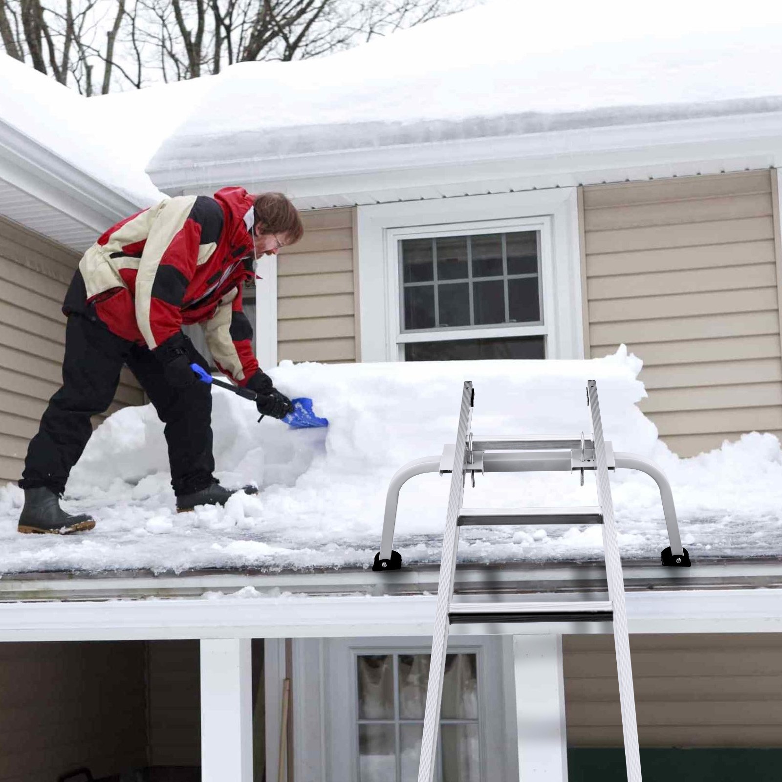 VEVOR Ladder Stabilizer, Extension Ladder Standoff, Heavy Duty Wing Span/Wall Ladder Accessories for Roof Gutter, Easy to Use & Wide Adaptability & Anti-slip Rubber Feet, 330 lbs Weight Rating