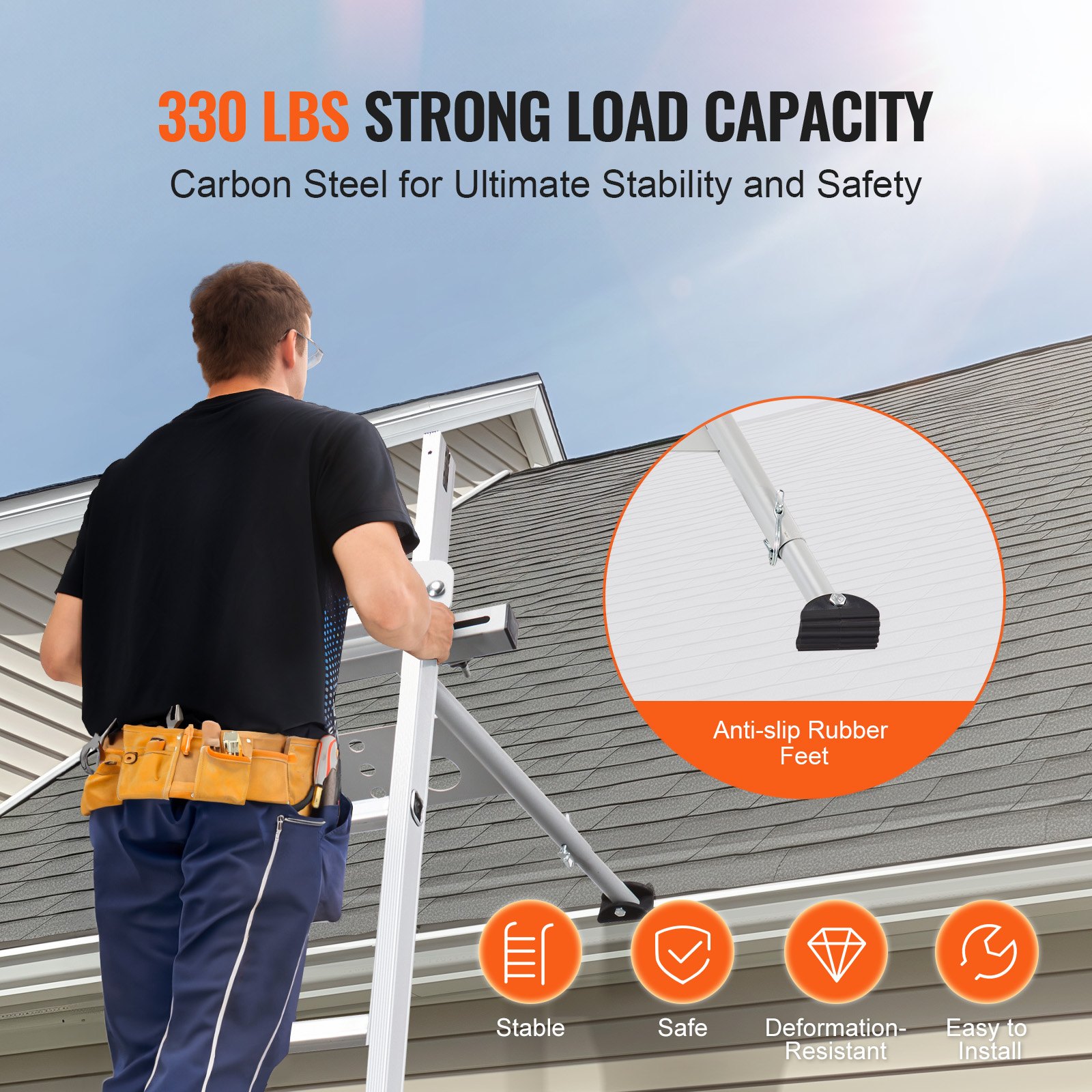 VEVOR Ladder Stabilizer, Adjustable Feet Extension Ladder Standoff, Heavy Duty Wall Ladder Accessories for Roof Gutter, Easy to Use & Wide Adaptability & Anti-slip Rubber Feet, 330 lbs Weight Rating