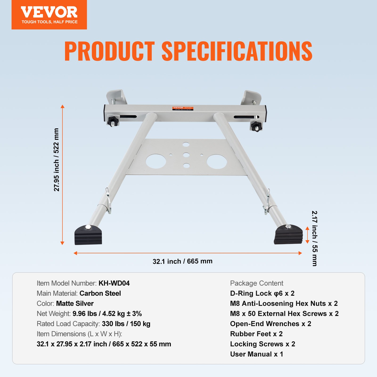 VEVOR Ladder Stabilizer, Adjustable Feet Extension Ladder Standoff, Heavy Duty Wall Ladder Accessories for Roof Gutter, Easy to Use & Wide Adaptability & Anti-slip Rubber Feet, 330 lbs Weight Rating