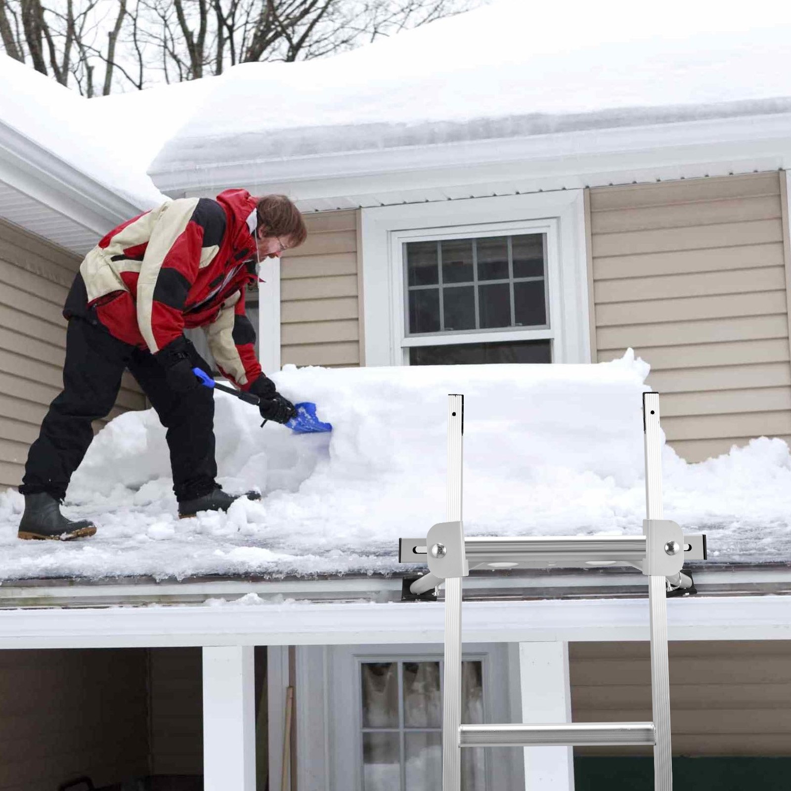 VEVOR Ladder Stabilizer, Adjustable Feet Extension Ladder Standoff, Heavy Duty Wall Ladder Accessories for Roof Gutter, Easy to Use & Wide Adaptability & Anti-slip Rubber Feet, 330 lbs Weight Rating