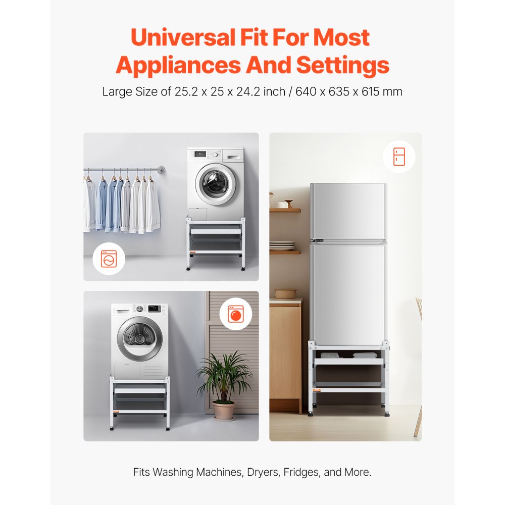 VEVOR Washing Machine Stand, 25.2x25-Inch Washer Laundry Pedestal, 300LBS Load Capacity Washer And Dryer Pedestal Base with Tray, 4 Adjustable Feet for Lifting Washing Machines, Carbon Steel
