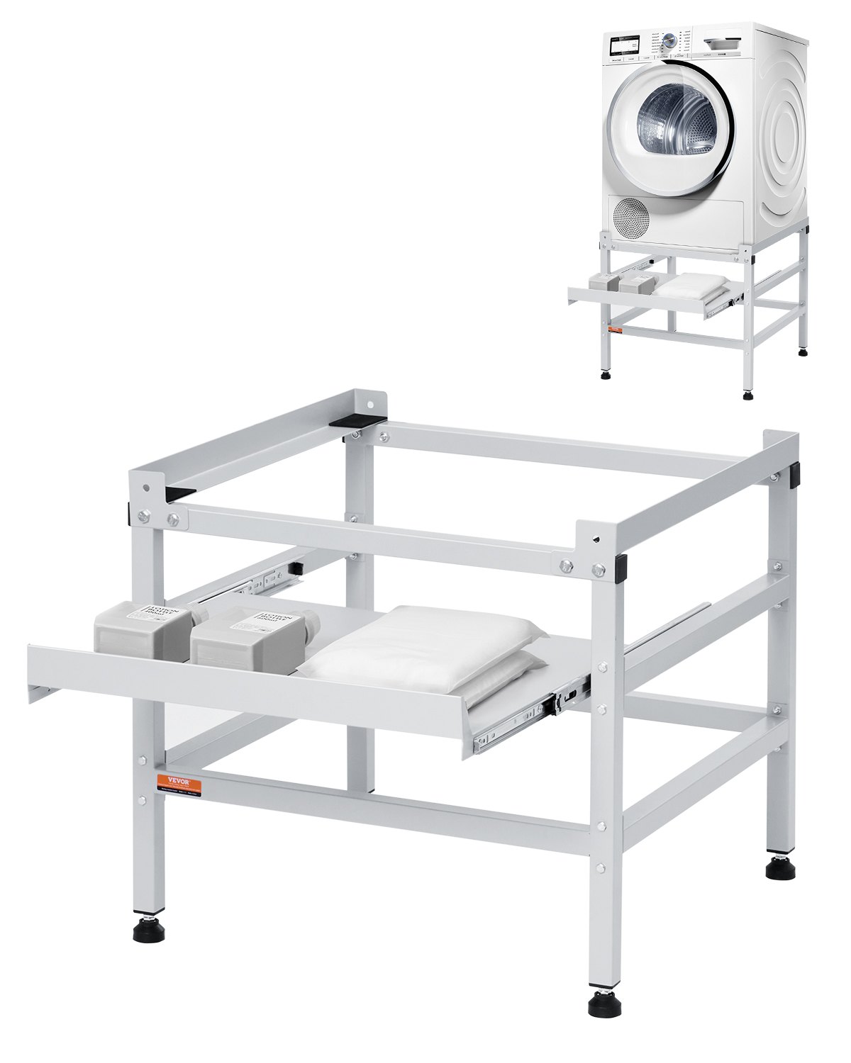 VEVOR Washing Machine Stand, 25.2x25-Inch Washer Laundry Pedestal, 300LBS Load Capacity Washer And Dryer Pedestal Base with Tray, 4 Adjustable Feet for Lifting Washing Machines, Carbon Steel