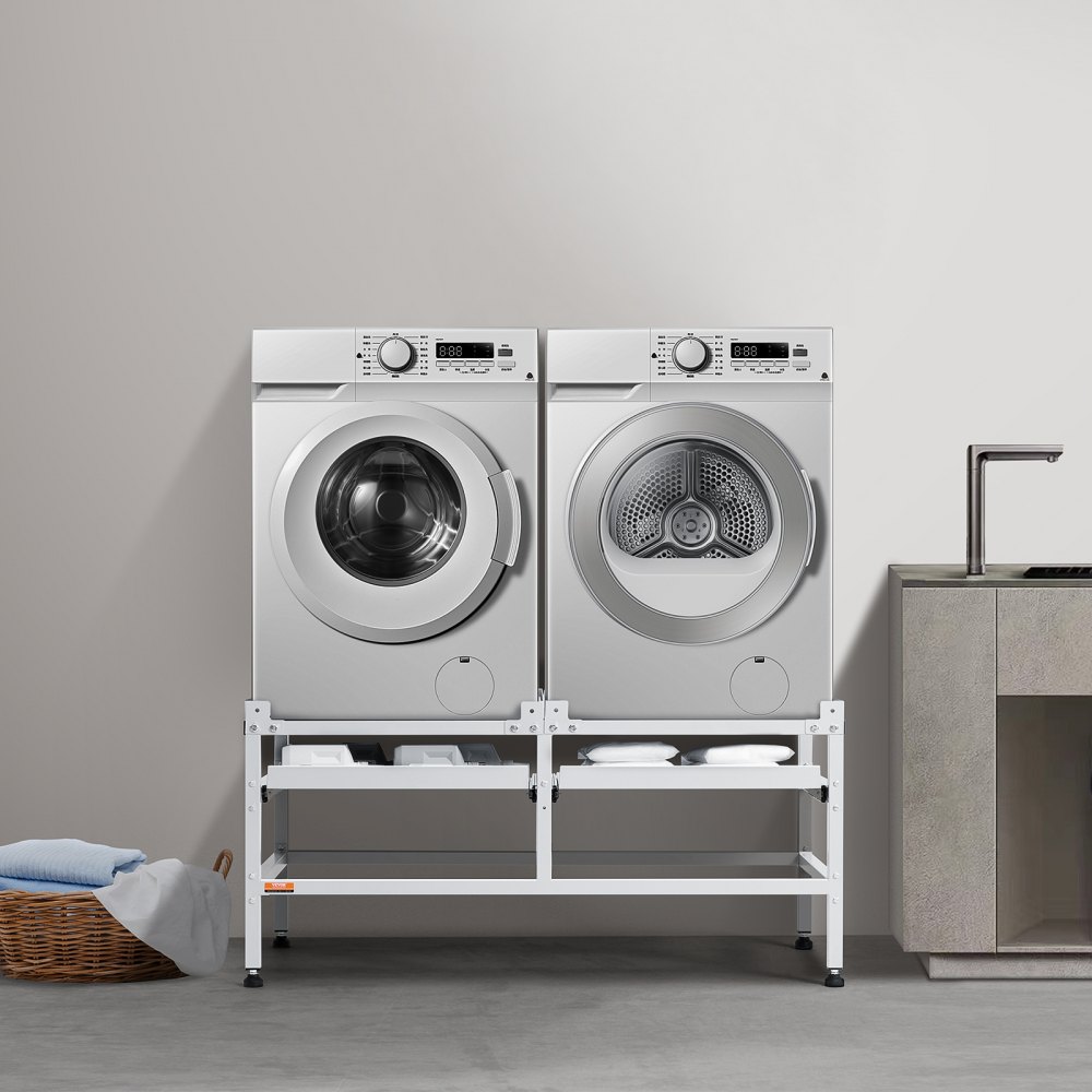 VEVOR Washing Machine Stand, 1230x635 mm Washer Laundry Pedestal, 267 kg Load Capacity Washer And Dryer Pedestal Base with Double Trays, 4 Adjustable Feet for Lifting Washing Machines, Carbon Steel
