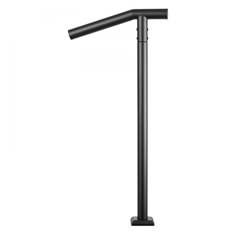 VEVOR Handrails for Outdoor Steps, 1-2 Step Stair Hand Rail Kit Single Post, Black Round Tube Stair Rails for Seniors, Concrete Steps & Porch & Deck, Heavy-Duty Galvanized Steel Railings w/ Drill Bit