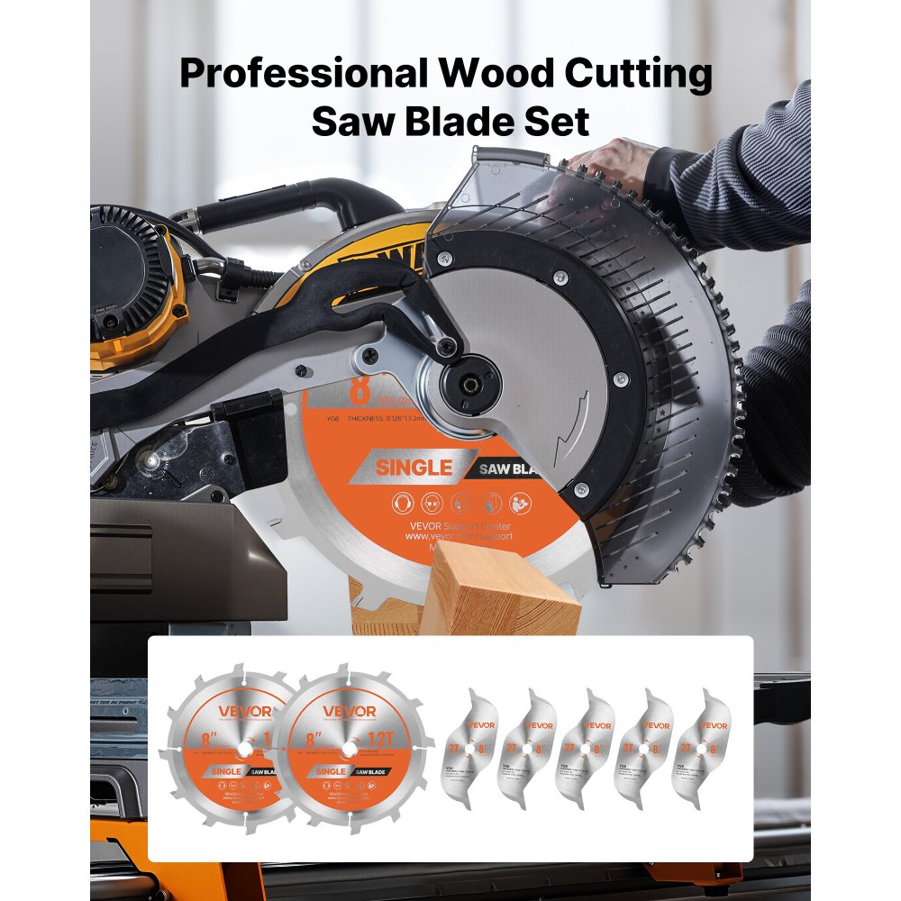 VEVOR Dado Blade Set, 203 mm Diameter, 12 Sharp Alloy Teeth, 15.875 mm Arbor, Fine Finish, Stacking Dado Blades with Chippers and Shims, Noise-Reducing Heat Vents, for Cutting Plywood, OSB, Hardwood