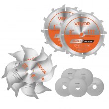VEVOR Dado Blade Set, 203 mm Diameter, 12 Sharp Alloy Teeth, 15.875 mm Arbor, Fine Finish, Stacking Dado Blades with Chippers and Shims, Noise-Reducing Heat Vents, for Cutting Plywood, OSB, Hardwood
