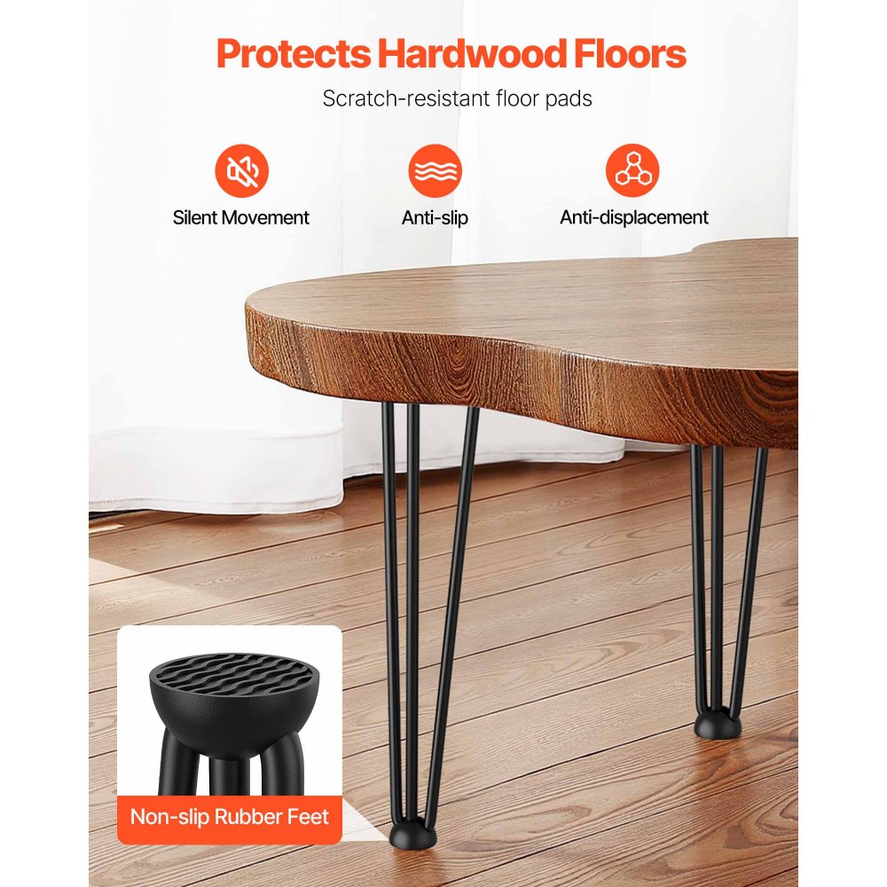 VEVOR Hairpin Table Legs 20\" Black Set of 4 Desk Legs 880lbs Load Capacity (Each 220lbs) Hairpin Desk Legs 3 Rods for Bench Desk Dining End Table Chairs Carbon Steel DIY Heavy Duty Furniture Legs