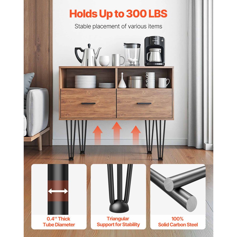 VEVOR Hairpin Table Legs 50.8 cm Black Set of 4 Desk Legs Each 99.8 kg Capacity Hairpin Desk Legs 3 Rods for Bench Desk Dining End Table Chairs Carbon Steel DIY Table Legs Heavy Duty Furniture Legs