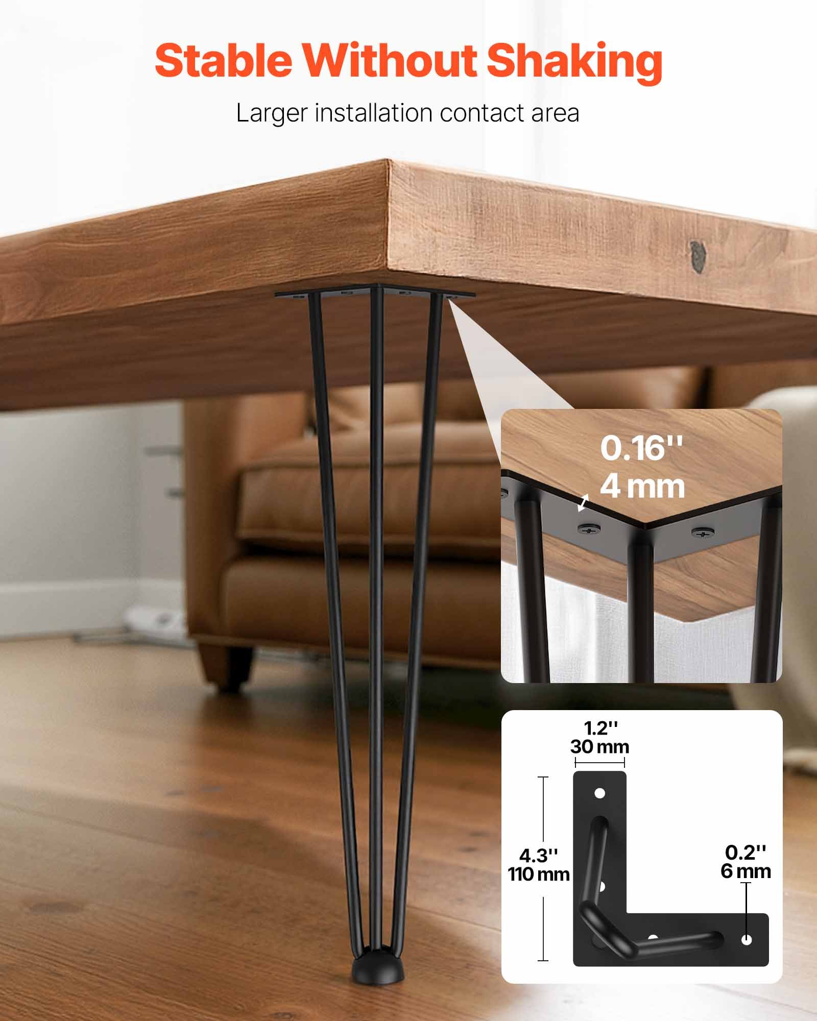 VEVOR Hairpin Table Legs 50.8 cm Black Set of 4 Desk Legs Each 99.8 kg Capacity Hairpin Desk Legs 3 Rods for Bench Desk Dining End Table Chairs Carbon Steel DIY Table Legs Heavy Duty Furniture Legs