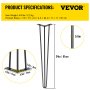 VEVOR hairpin table legs, 24in height, 4.3in x 4.3in base, 0.16in thickness.