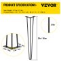 VEVOR hairpin table legs specifications: 26in height, 3/8in thickness, 4.3in baseplate.