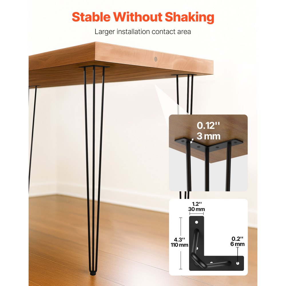 VEVOR Hairpin Table Legs 86.4 cm Black Set of 4 Desk Legs Each 99.8 kg Capacity Hairpin Desk Legs 3 Rods for Bench Desk Dining End Table Chairs Carbon Steel DIY Table Legs Heavy Duty Furniture Legs