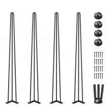 VEVOR Hairpin Table Legs 86.4 cm Black Set of 4 Desk Legs Each 99.8 kg Capacity Hairpin Desk Legs 3 Rods for Bench Desk Dining End Table Chairs Carbon Steel DIY Table Legs Heavy Duty Furniture Legs