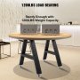 VEVOR metal table legs supporting round wooden table with 1200lbs weight capacity.