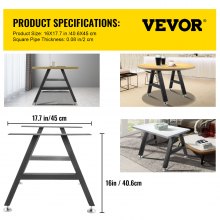 VEVOR Metal Table Legs 16 x 17.7 inch A-Shaped Desk Legs Set of 2 Heavy Duty Bench Legs w/Polyurethane Coating, Furniture Legs w/ Floor Protectors, Wrought Iron Coffee Table Legs for Home DIY Black