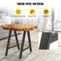 VEVOR metal table legs with rustic wooden top, highlighted steel material benefits.