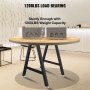 VEVOR metal table legs supporting a round wooden table with 1200lbs weight capacity.