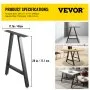 VEVOR Metal Table Legs 28 x 17.7 inch A-Shaped Desk Legs Set of 2 Heavy Duty Bench Legs with Polyurethane Coating, Furniture Legs with Floor Protectors, Wrought Iron Coffee Table Legs for Home DIY Bla