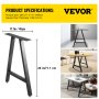 VEVOR Metal Table Legs 28 x 17.7 inch A-Shaped Desk Legs Set of 2 Heavy Duty Bench Legs Rustic Metal Furniture Legs Wrought Iron Coffee Table Legs Home DIY for Dining Table w/ Floor Protectors Black