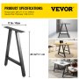 VEVOR metal table legs, 28x17.7 inches, black finish, and varied table setups.