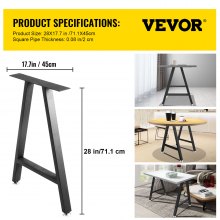 VEVOR Metal Table Legs Dining Table Legs 28"x17.7" A-Shaped Desk Legs Set of 2