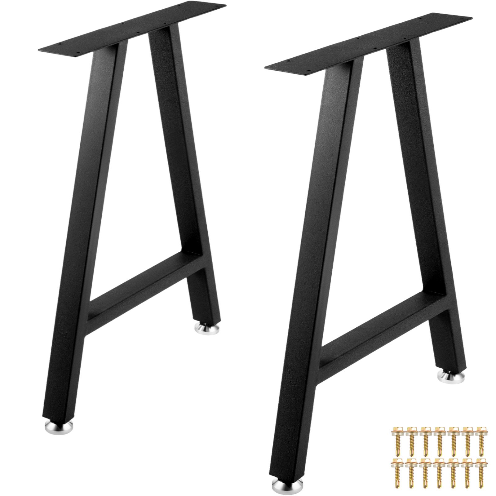 VEVOR Metal Table Legs 28 x 17.7 inch A-Shaped Desk Legs Set of 2 Heavy Duty Bench Legs with Polyurethane Coating, Furniture Legs with Floor Protectors, Wrought Iron Coffee Table Legs for Home DIY Bla